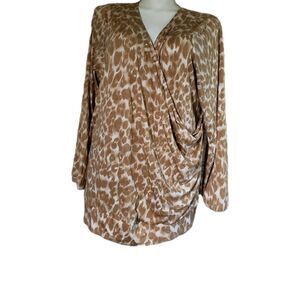 Lane Bryant Knit Top Brown Faux Wrap Giraffe Print Long Sleeve Rayon Blend 26/28
